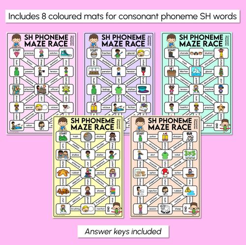 Resource preview 3 for Consonant Phoneme SH Words Maze Race - Consonant SH Words Mats