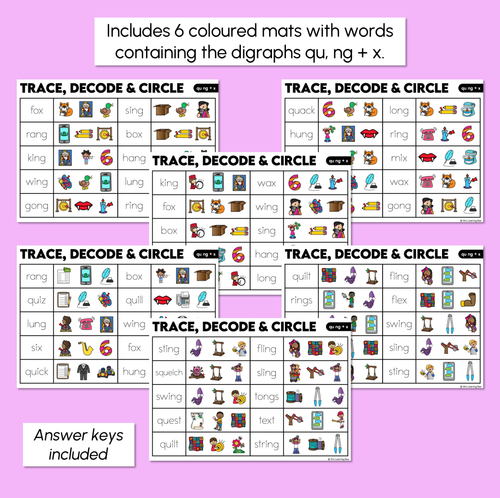 Resource preview 3 for Trace, Decode & Circle - Consonant Digraph QU NG + X Words - Decodable Word Mats