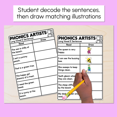 Resource preview 2 for Phonics Artists - Long Vowel E Words - Decodable Sentences Activity