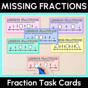 Missing Fractions - Fraction on a Number Line Task Cards