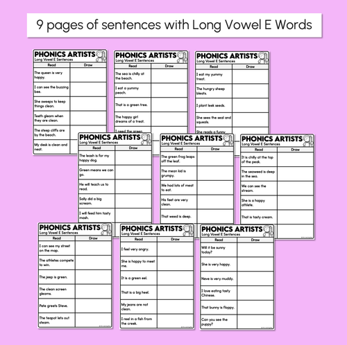 Resource preview 3 for Phonics Artists - Long Vowel E Words - Decodable Sentences Activity