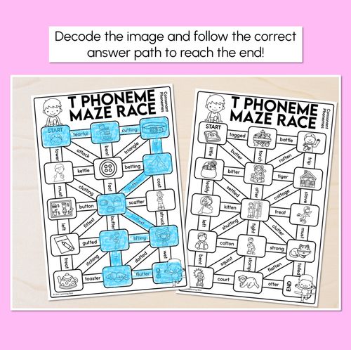 Resource preview 2 for Consonant Phoneme T Words Maze Race - Consonant T Words Worksheets