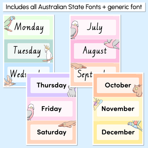 Resource preview 2 for DAYS & MONTHS DISPLAY - The Brentos Collection - Aussie Fauna