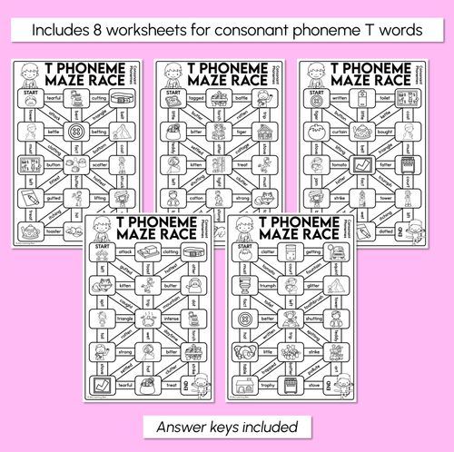 Resource preview 3 for Consonant Phoneme T Words Maze Race - Consonant T Words Worksheets
