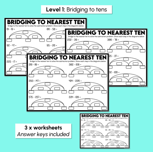 Resource preview 3 for Bridging to 10s & 100s - Subtraction Worksheets