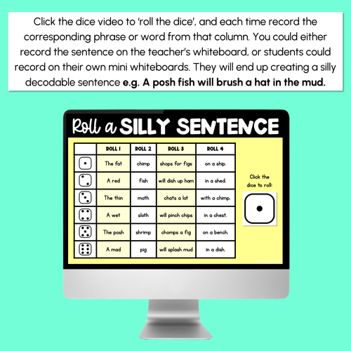 Resource preview 3 for Decodable Sentences with Consonant Digraph ch sh th wh Words - DIGITAL Roll a Silly Sentence