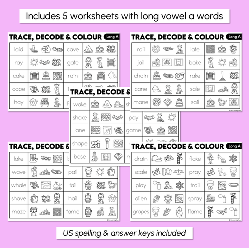 Resource preview 3 for Trace, Decode & Colour - Long Vowel A Words Worksheets