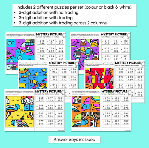 Resource preview 3 for Mystery Picture Puzzle - 3-Digit Addition