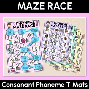 Consonant Phoneme T Words Maze Race - Consonant T Words Mats