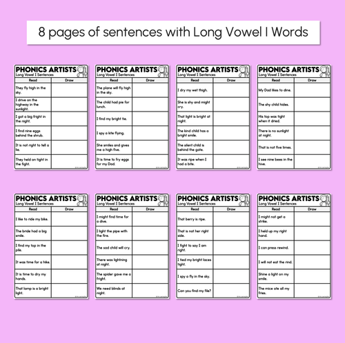 Resource preview 3 for Phonics Artists - Long Vowel I Words - Decodable Sentences Activity