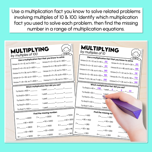 Resource preview 2 for Multiplying by Multiples of 10 and 100 Using Multiplication Facts Worksheets