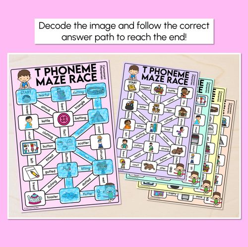 Resource preview 2 for Consonant Phoneme T Words Maze Race - Consonant T Words Mats