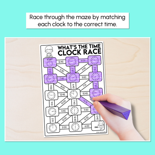 Resource preview 2 for What's the Time? - Clock Maze Race Worksheets