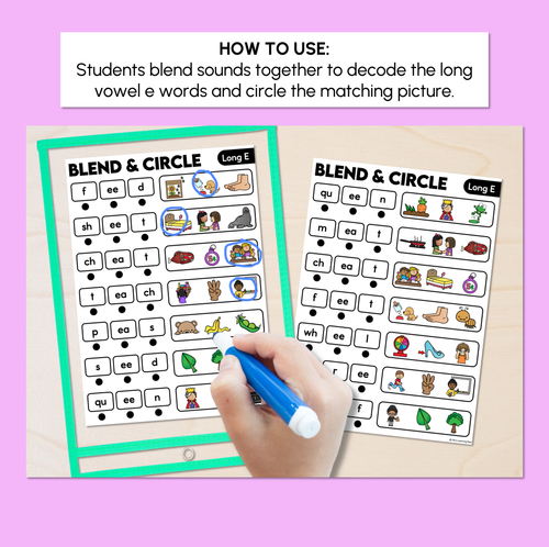 Resource preview 2 for Blend & Circle - Long Vowel E Words Blending Mats