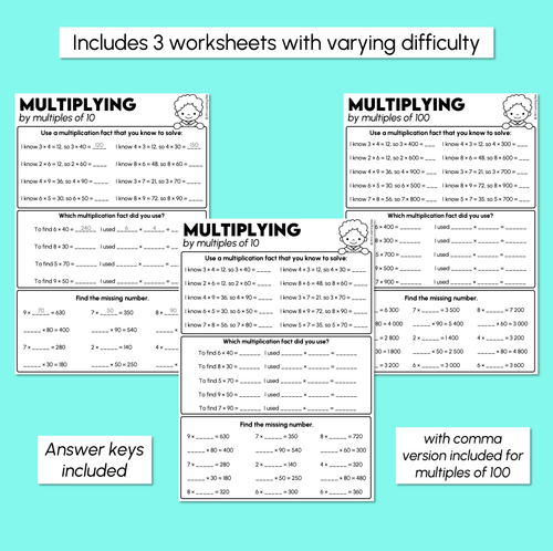 Resource preview 3 for Multiplying by Multiples of 10 and 100 Using Multiplication Facts Worksheets