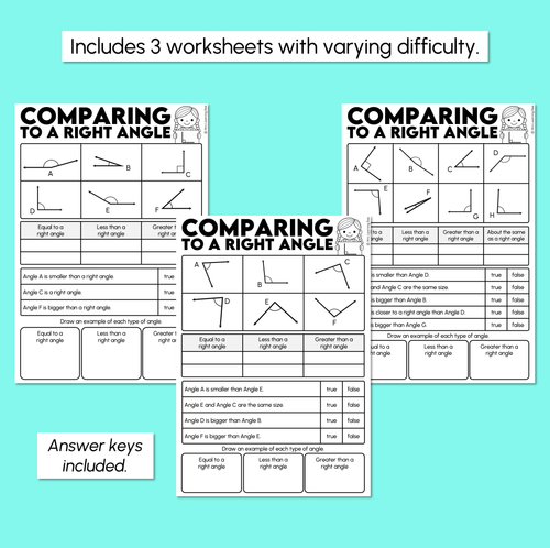Resource preview 3 for Comparing to a Right Angle - Angles Worksheets