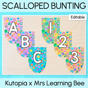 Editable Scalloped Bunting - Alphabet & Numbers - The Kutopia Collection
