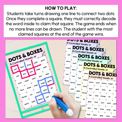 Resource preview 4 for Dots and Boxes Phonics Game - R-Controlled Vowel AR Words