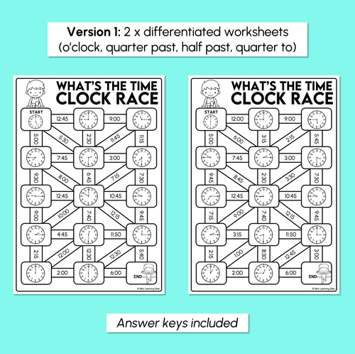 Resource preview 3 for What's the Time? - Clock Maze Race Worksheets