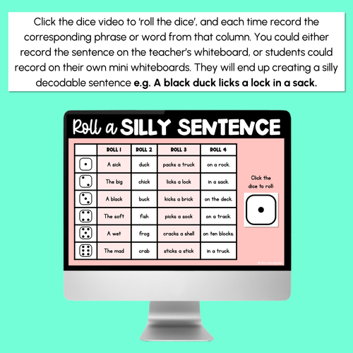 Resource preview 3 for Decodable Sentences with Consonant Digraph ff ll ss zz ck Words - DIGITAL Roll a Silly Sentence