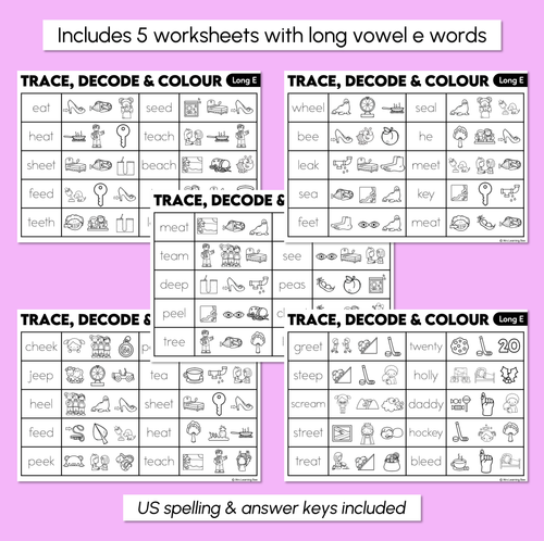 Resource preview 3 for Trace, Decode & Colour - Long Vowel E Words Worksheets