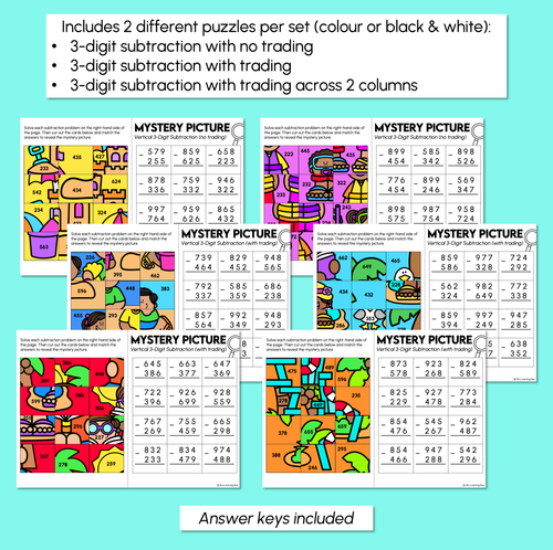 Resource preview 3 for Mystery Picture Puzzle - 3-Digit Subtraction