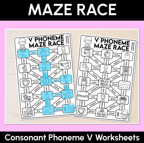 Resource preview 1 for Consonant Phoneme V Words Maze Race - Consonant V Words Worksheets