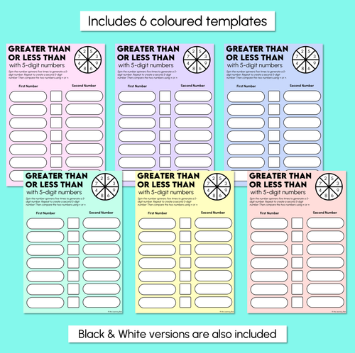 Resource preview 3 for Greater Than, Less Than - 5-Digit Numbers - Printable Mats