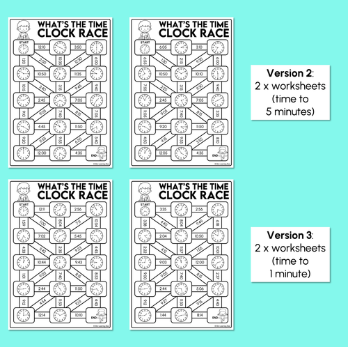 Resource preview 4 for What's the Time? - Clock Maze Race Worksheets
