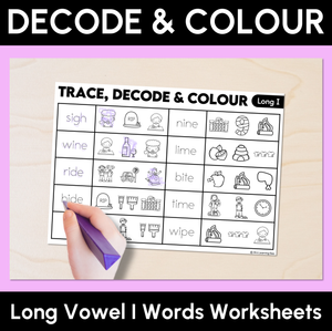 Trace, Decode & Colour - Long Vowel I Words Worksheets