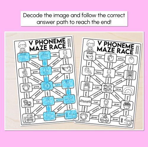 Resource preview 2 for Consonant Phoneme V Words Maze Race - Consonant V Words Worksheets