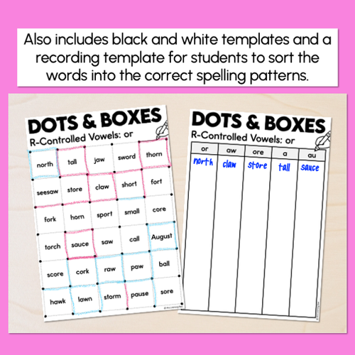 Resource preview 3 for Dots and Boxes Phonics Game - R-Controlled Vowel OR Words