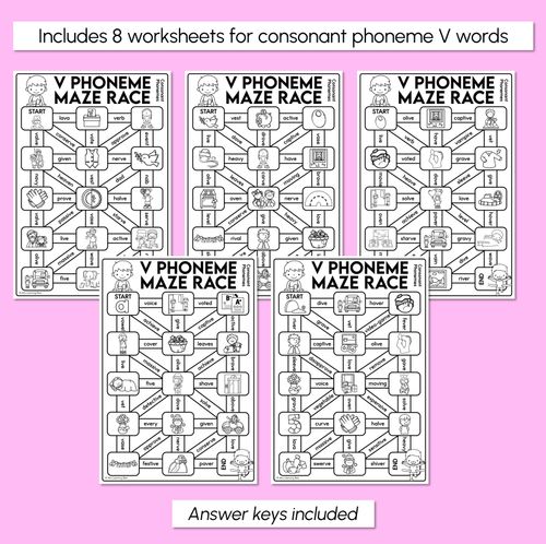 Resource preview 3 for Consonant Phoneme V Words Maze Race - Consonant V Words Worksheets