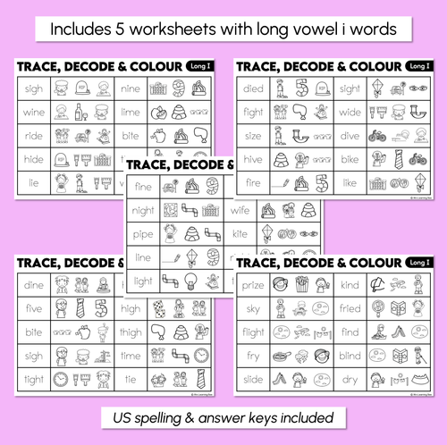 Resource preview 3 for Trace, Decode & Colour - Long Vowel I Words Worksheets