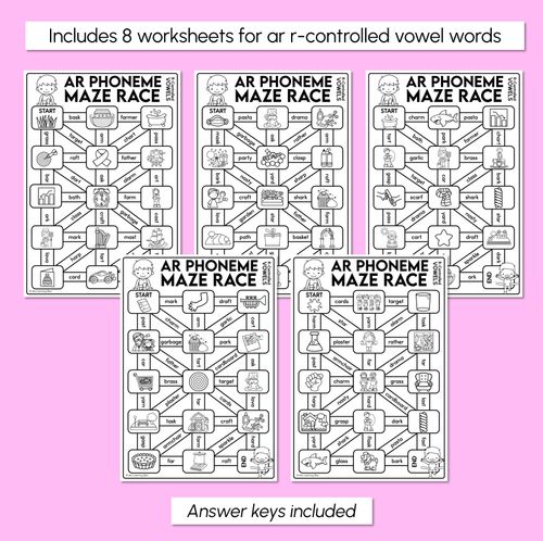 Resource preview 3 for R-Controlled AR Words Maze Race - R-Controlled Vowel AR Words Worksheets