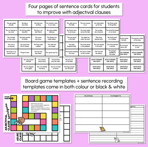Resource preview 3 for Adjectival Clause Board Game