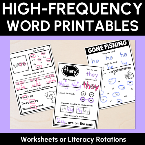 Resource preview 1 for High Frequency Words Worksheets - Heart Word Print & Go Activities