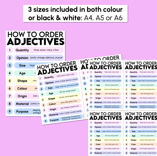 Resource preview 3 for Order of Adjectives – Pastel Poster Display