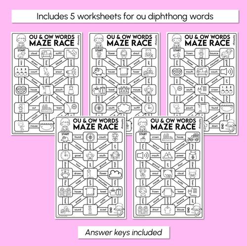 Resource preview 3 for Diphthong OU OW Words Maze Race - Diphthong OU OW Words Worksheets