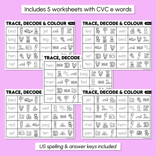 Resource preview 3 for Trace, Decode & Colour - CVC E Words Worksheets