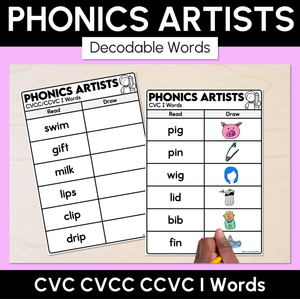 Phonics Artists - CVC CVCC CCVC I Words - Decodable Words Activity