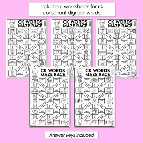 Resource preview 3 for Consonant Digraph CK Words Maze Race - CK Words Worksheets