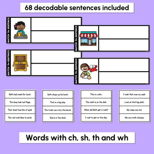 Resource preview 2 for CH SH TH WH Decodable Sentences - Read, Match & Write