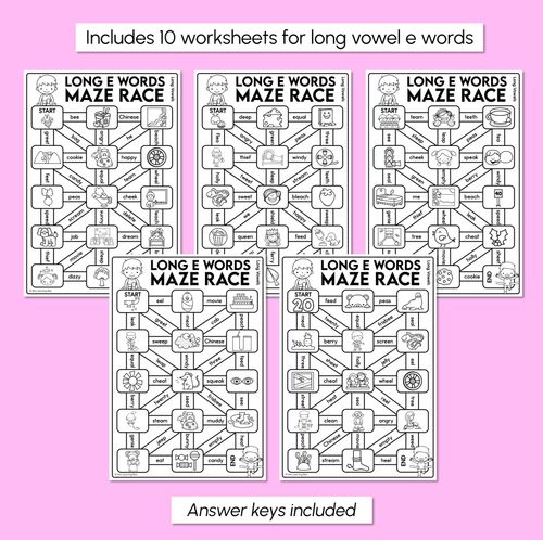 Resource preview 3 for Long Vowel E Words Maze Race - Long Vowel E Words Worksheets