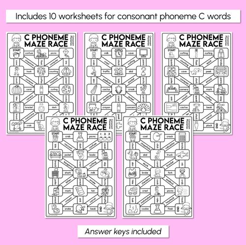 Resource preview 3 for Consonant Phoneme C Words Maze Race - Consonant C Words Worksheets