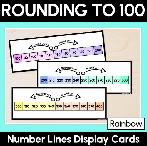 Resource preview 1 for Rounding to Nearest Hundred - Number Lines Display Cards & Desk Companions (Rainbow)