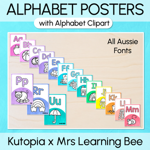 Alphabet Posters - The Kutopia Collection - Watercolour Rainbow with Clipart