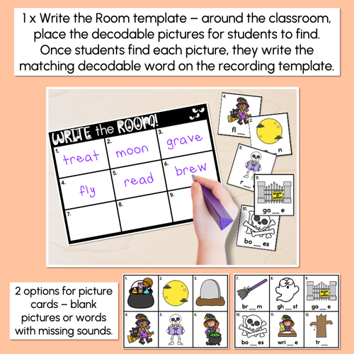 Resource preview 4 for Halloween Scoot - Halloween-Themed Read the Room & Write the Room - Long Vowels