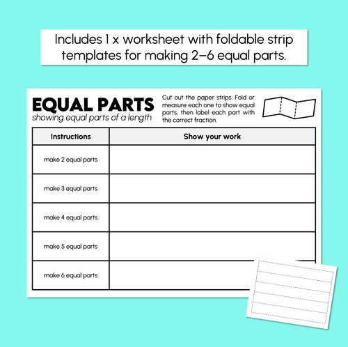 Resource preview 3 for Equal Parts of a Length - Fractions Worksheet