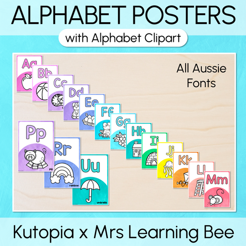 Resource preview 1 for Alphabet Posters - The Kutopia Collection - Watercolour Rainbow with Clipart